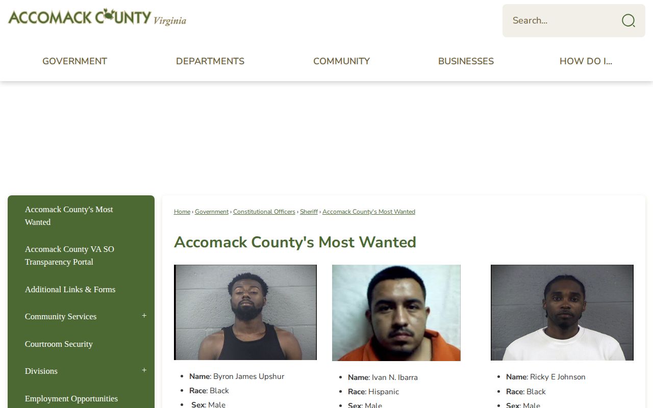 Accomack County Sheriff's official Most Wanted alert page